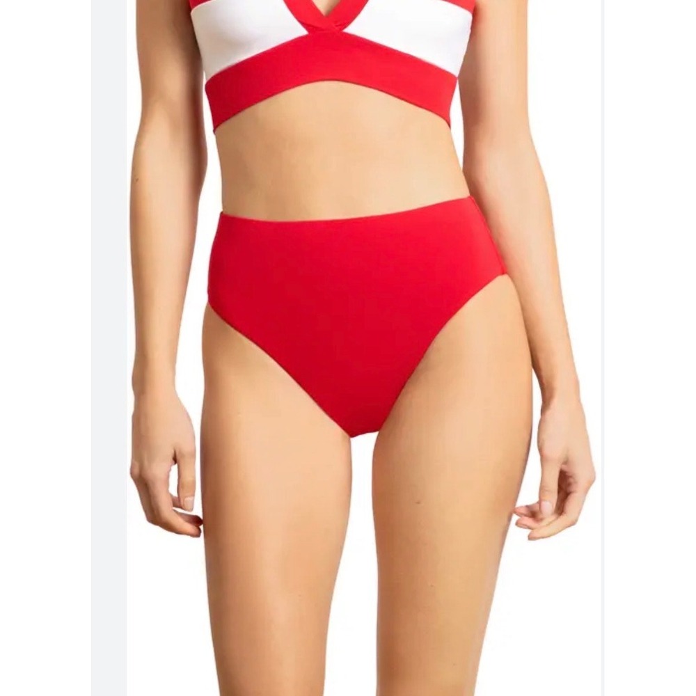 Robin Piccone Red High Waisted Bikini Bottoms High Cut Swim Size M NEW